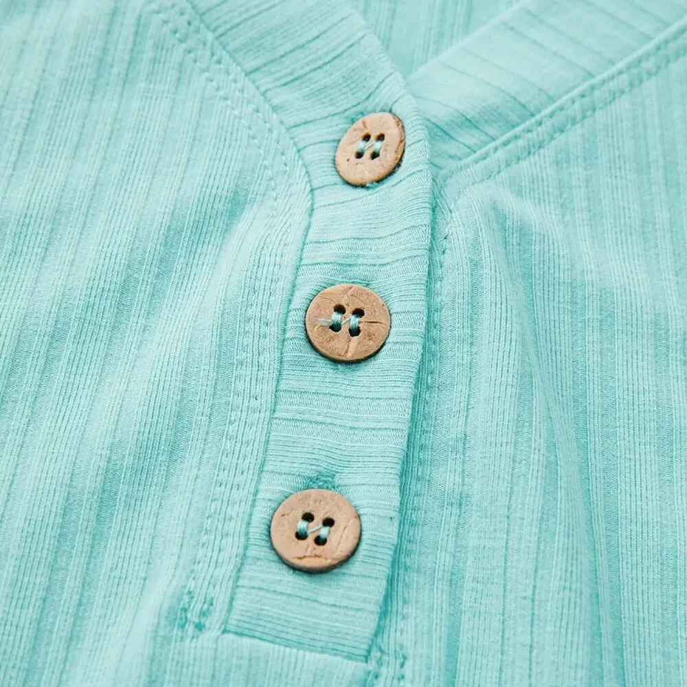 Mint Green Ribbed Button V Neck Tank Top and Shorts Set New S, M, L, XL